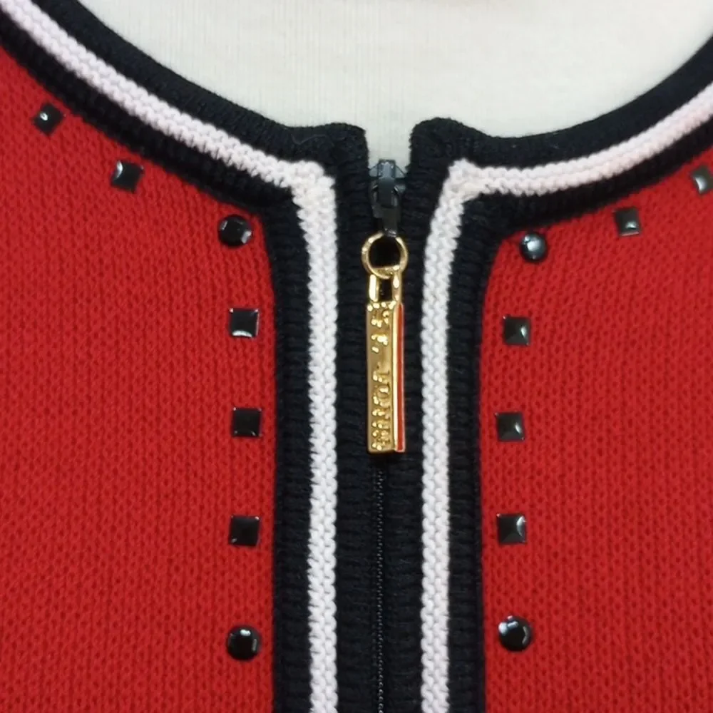 St. John Collection By Marie Gray Red Knit Zip Front Blazer Cardigan Sweater 8